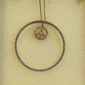 14K Gold Pave Diamond Peace Circle of Life Necklace